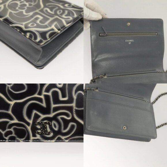 CHANEL Camellia COCO Mark Chain Wallet Patent leather Gray CC Auth PP850 - Picture 14 of 15